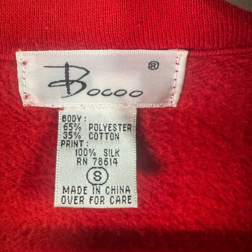 Bocoo Vintage Qtr Zip Sweatshirt Womens Red Silk Fleece Mock Neck Oversized - Picture 2 of 8